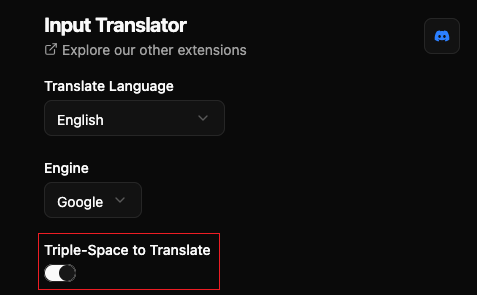 Input Translator settings with the Triple-Space to Translate switch turned off